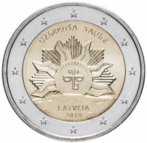 Латвия 2 евро 2019 г.  Восход солнца  тираж: 300 000