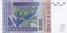 Сенегал 10000 франков КФА 2009 г.  Синеспинный турако, птица  UNC 