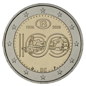 Бельгия 2 евро 2026 Национальное общество железных дорог BU / монета в блистере