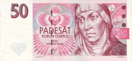 Чехия 50 крон 1997 г «Святая Агнесса Чешская» UNC