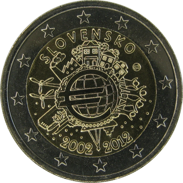 Словакия 2 евро 2012 г "10 лет евро"