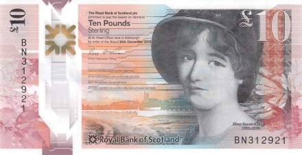 Шотландия 10 фунтов 2016 г «Мэри Сомервилл. Выдры»  UNC  Полимерная  