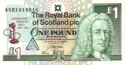 Шотландия 1 фунт 1997 г «Александр Грйам Белл» UNC