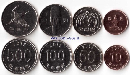 Южная Корея Набор из 4 монет 2012-2015 г
