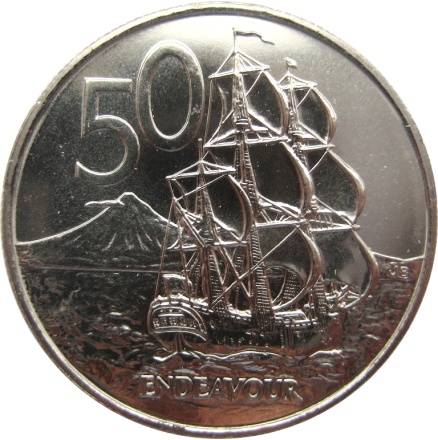 Новая Зеландия 50 центов 1993 парусник Индевор