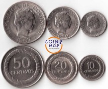 Колумбия Набор из 3-х портретных монет 1967-1969 г.