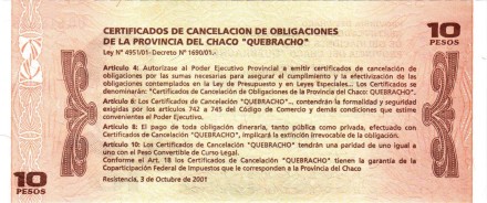 Аргентина 10 песо 2001 г (Чако) UNC