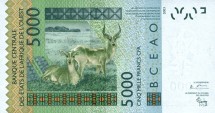 Сенегал 5000 франков КФА 2003 г. Антилопа Коб (болотный козёл)   UNC 