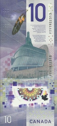 Канада 10 долларов 2018 Канадский музей прав человека в Виннипеге UNC Пластиковая банкнота