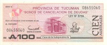 Аргентина 100 аустрал 1988-91 г &quot;Провинция Тукуман&quot;  UNC