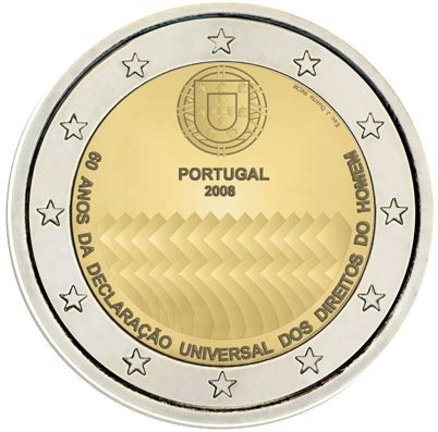 Португалия 2 евро 2008 г «60 лет Декларации прав человека»     