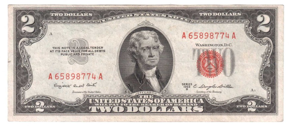 США 2 доллара 1953 B VF-XF (красная печать)