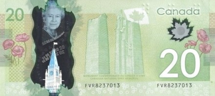 Канада 20 долларов 2012 Канадский Национальный Мемориал В Вими UNC Полимер тип подписи:2