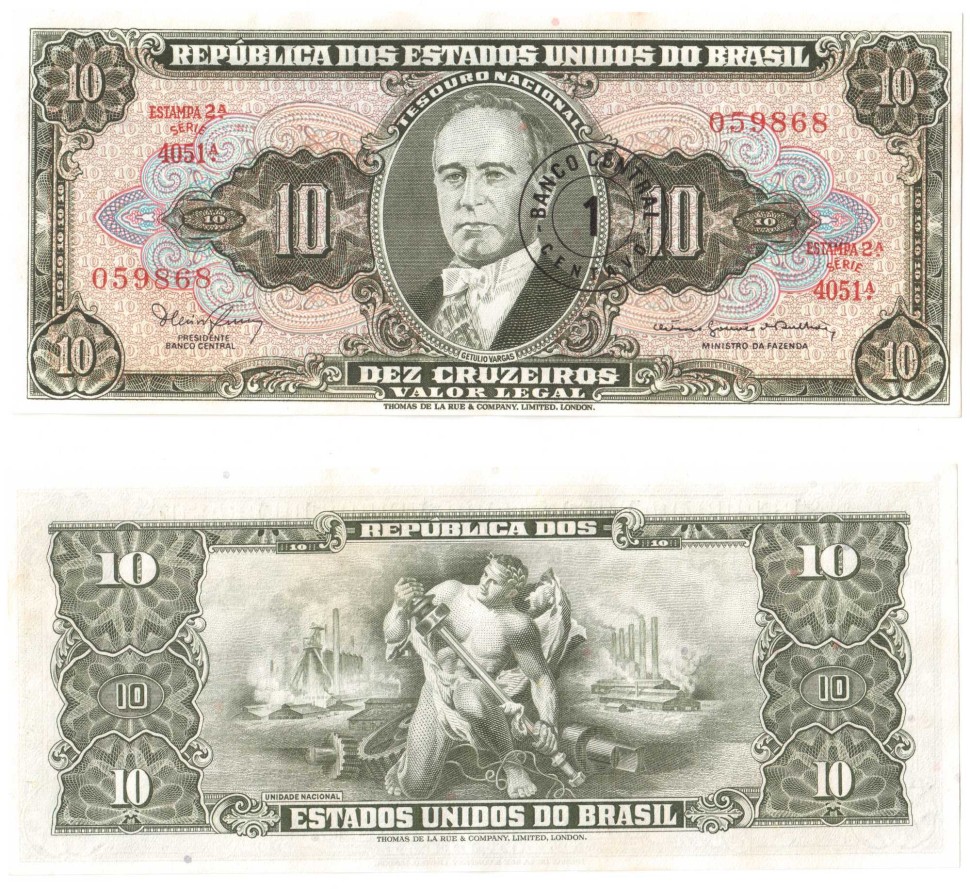 Бразилия 1 центаво на 10 крузейро 1966-1967 /Жетулиу Дорнелис Варгас UNC  