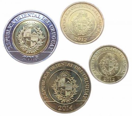 Уругвай Животные. Набор из 4-х монет 2012 - 2015 г