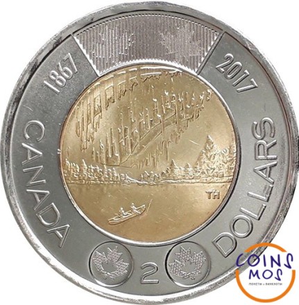Канада 2 доллара 2017 г «150 лет Конфедерации Канада - Полярное сияние»