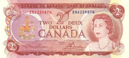 Канада 2 доллара 1974 г. Эскимосы aUNC Подписи тип# 1