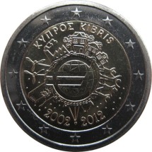 Кипр 2 евро 2012 г.  10 лет евро