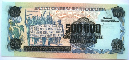 Никарагуа 500000 кордоба 1990 г на 20 кордоба 1985 г UNC