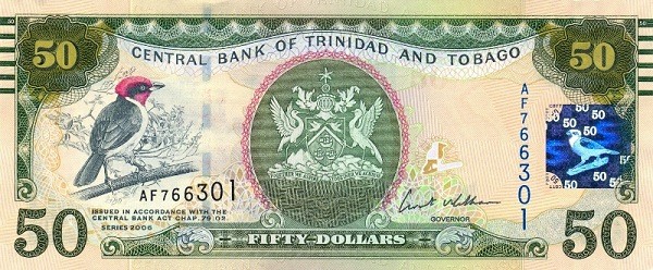 Тринидад и Тобаго 50 долларов 2006 г  Птица Красный кардинал UNC   