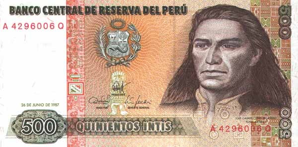 Перу  500 инти 1987 г  «Тупак Амару II» СПЕЦИАЛЬНАЯ ЦЕНА!!! UNC