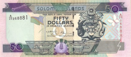 Соломоновы острова 50 долларов 2001 г  Ящерицы Гекконы  UNC   