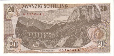 Австрия 20 шиллингов 1967 г. «Карл Риттер и мост Земмеринг» UNC