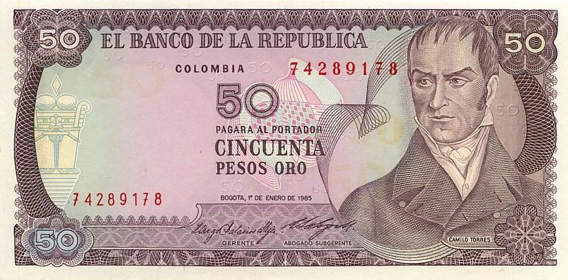 Колумбия 50 песо 1984-1986 Падре Камило Торрес UNC