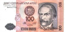 Перу 100 инти 1987 г  Рамон Кастилла  UNC
