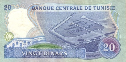 Тунис 20 динаров 1983 г.  Президент Хабиб Бургиба. Порт Сиди-Бу-Саид»  UNC   Редк!  