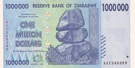 Зимбабве 1.000.000 долларов 2008  Балансирующий камень UNC   