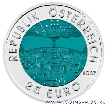 Австрия 25 евро 2007 г «100 лет Австрийской авиации»  Ниобий+серебро   