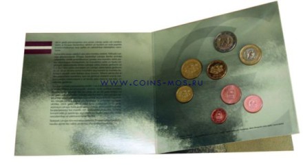 Латвия  Официальный набор из 8 евро-монет 2014 г. в буклете
