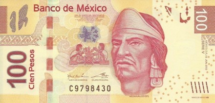 Мексика 100 песо 2012 г Индеец незахуалькоатль UNC серия V