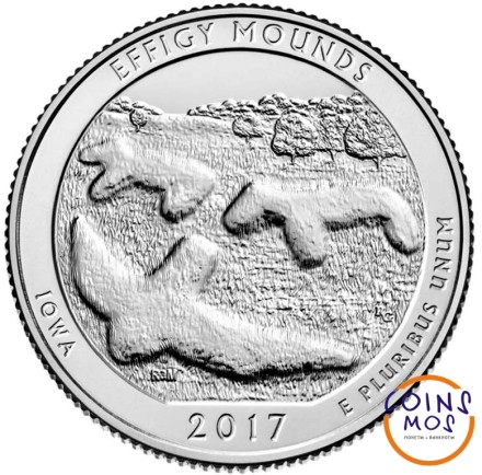 США 25 центов 2017 г Национальный монумент Эффиджи-Маундз. Айова D