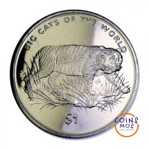 Сьерра-Леоне 1 доллар 2001 г.  Большие кошки /Бенгальский тигр/