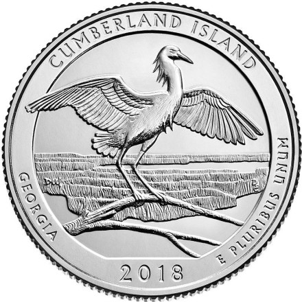 США 25 центов 2018 г.  Джорджия. Национальное побережье острова Кумберленд   D             
