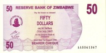 Зимбабве 50 долларов 2006  Чек на предъявителя  аUNC    