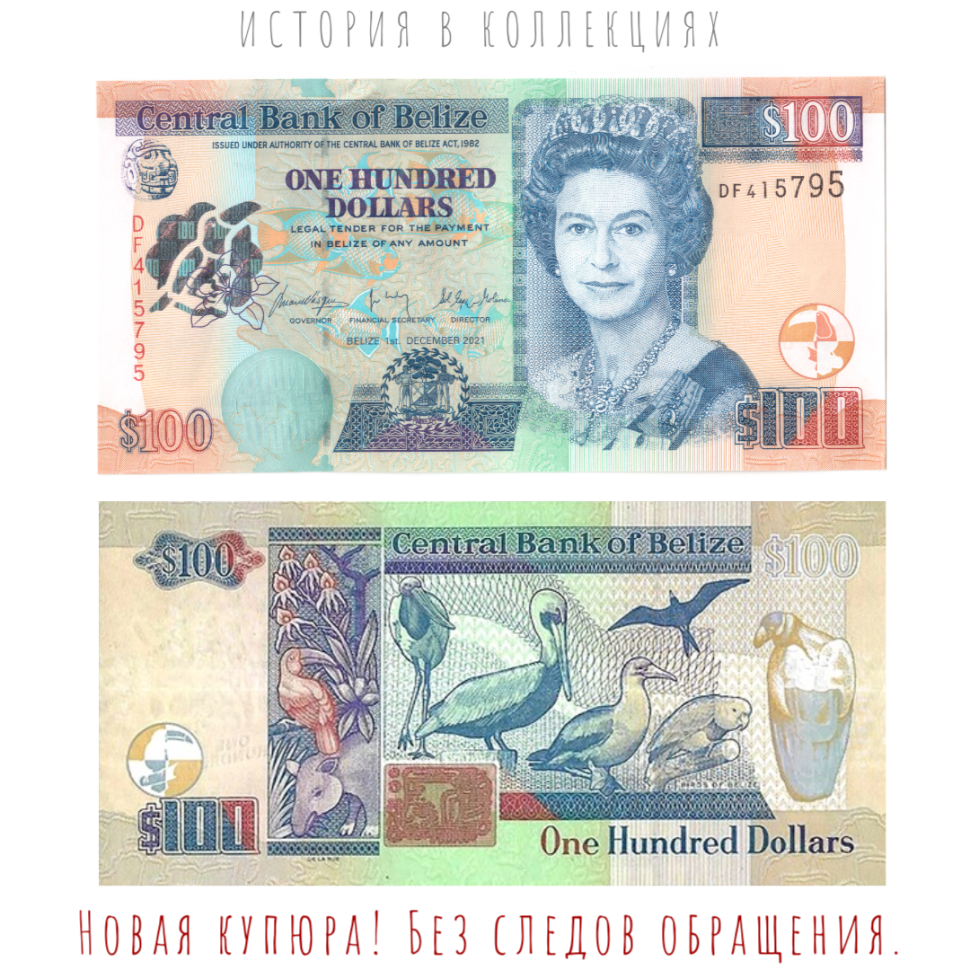 Белиз 100 долларов 2021 Птицы Белиза UNC / коллекционная купюра