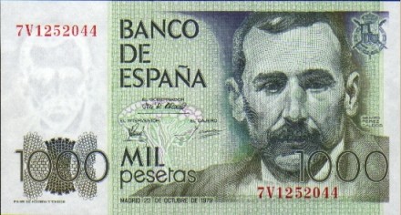 Испания 1000 песет 1979 г. «Бенито Перес Гальдос. Канарские Острова» UNC