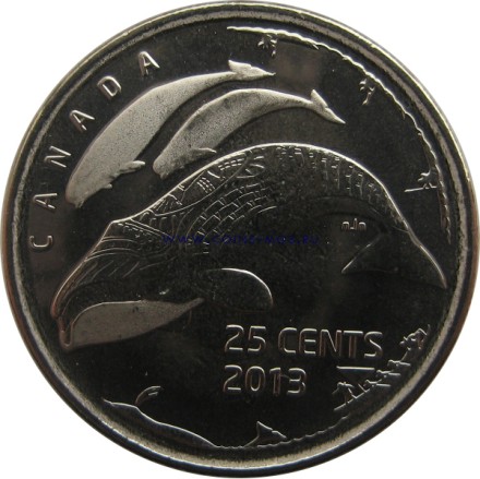 Канада 25 центов 2013 г. «Жизнь на севере. Киты» Специальная цена!!