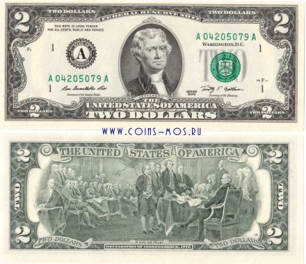 США 2 доллара 2009 г. UNC A-Бостон
