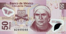 Мексика 50 песо 2012 г  Портрет Хосе Марии Морелоса Павона  UNC   Пластиковая серия С