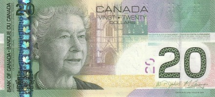 Канада 20 долларов 2010 г Елизавета II UNC