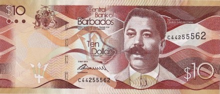 Барбадос 10 долларов 2013 г  Портрет С.Д. О`Нила  UNC   