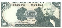 Венесуэла 20 боливаров 1981-98 г  Хосе Антонио Паэс  герой борьбы за независимость  UNC