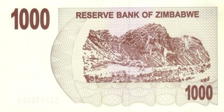 Зимбабве 1000 долларов 2006 Чек на предъявителя UNC