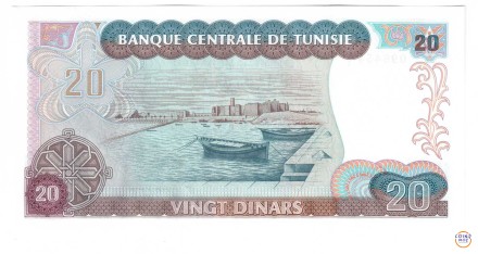 Тунис 20 динаров 1980 г. «Президент Хабиб Бургиба. Амфитеатр Эль-Джем» UNC Редк!
