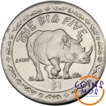 Сьерра-Леоне 1 доллар 2001 г.  Большие животные Африки /Носорог/