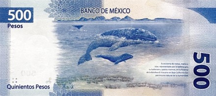 Мексика 500 песо 2017 г  Голубые киты  UNC 